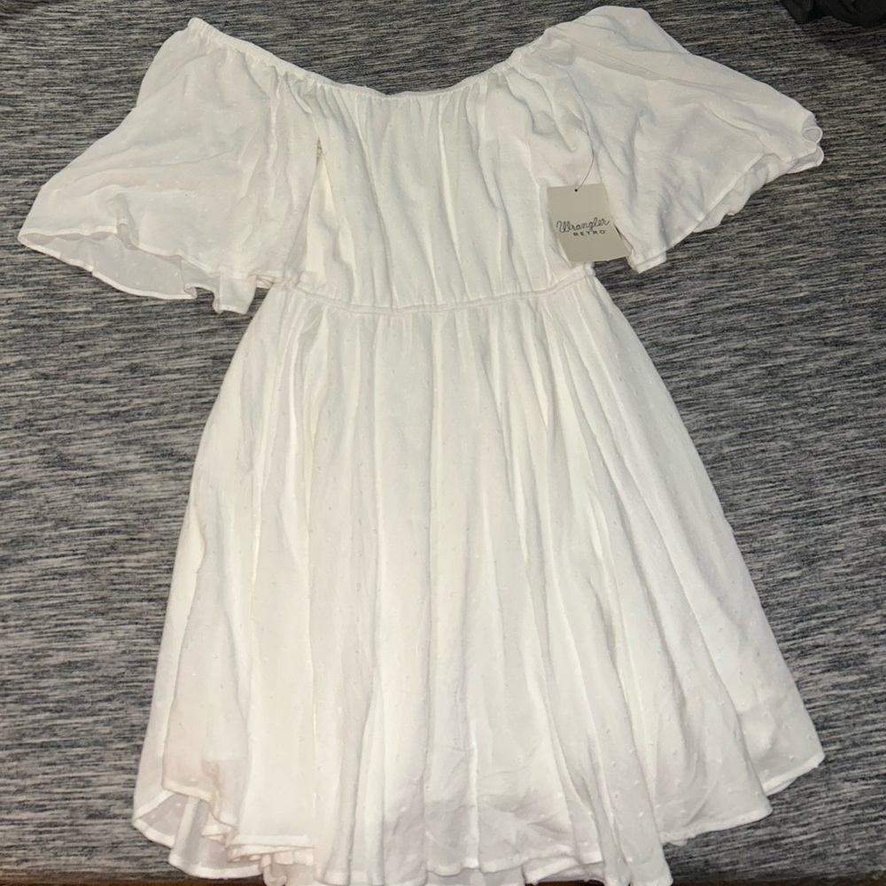 White Off-Shoulder Wrangler Flutter Sleeve Sundress